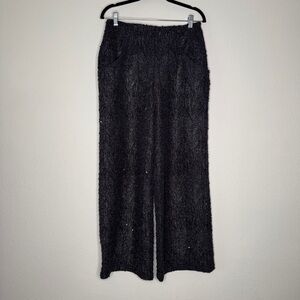Eva Franco Pants Navy Sequin Textured Wide Leg Partially Lined Pockets Size 6